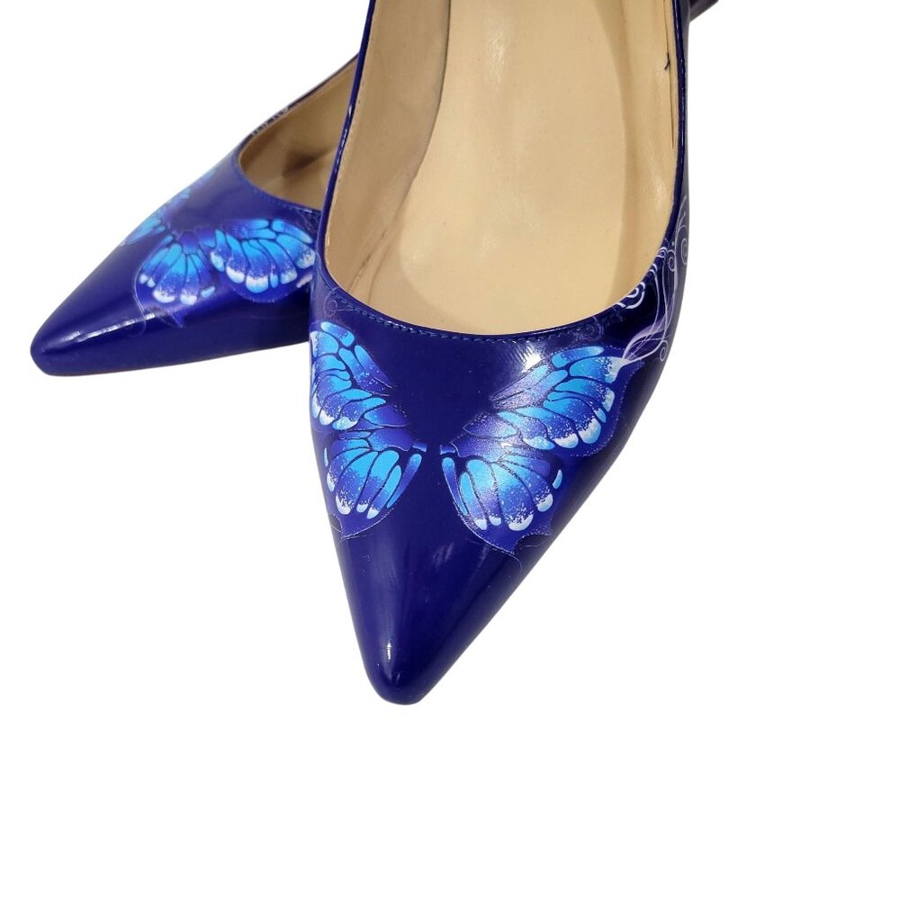 YCG Blue Patent Leather Butterfly Pumps High Heels - Picture 4 of 7
